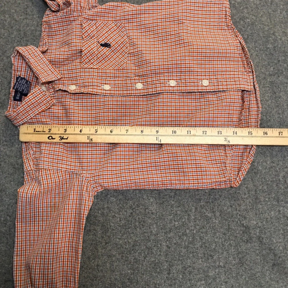 Ralph Lauren Button Down Shirt Boys 3T Orange Plaid Long Sleeve Pony Logo Preppy